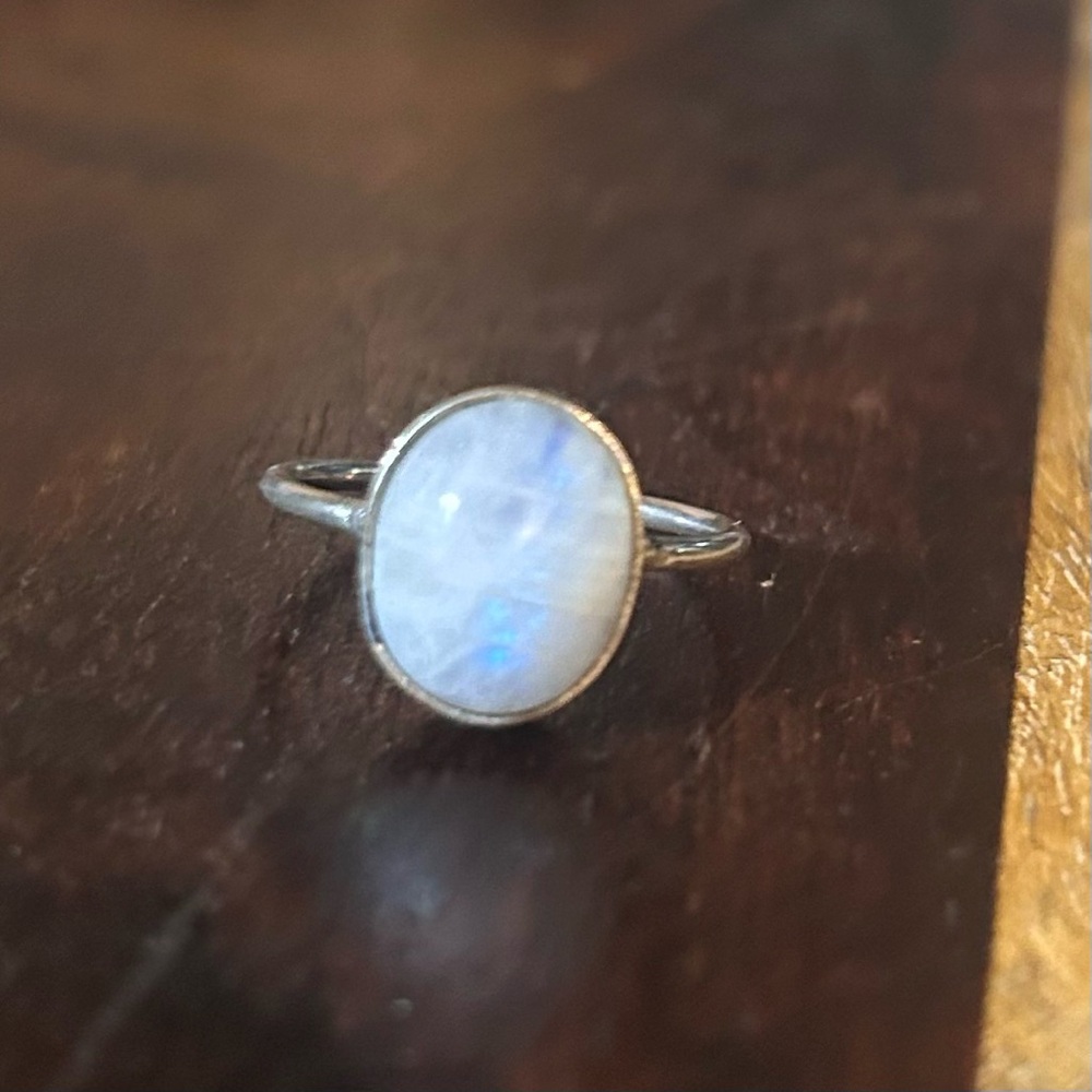 Moonstone & 925 Silver Handmade Ring. Size 8.5. Blue Flash - Authentic